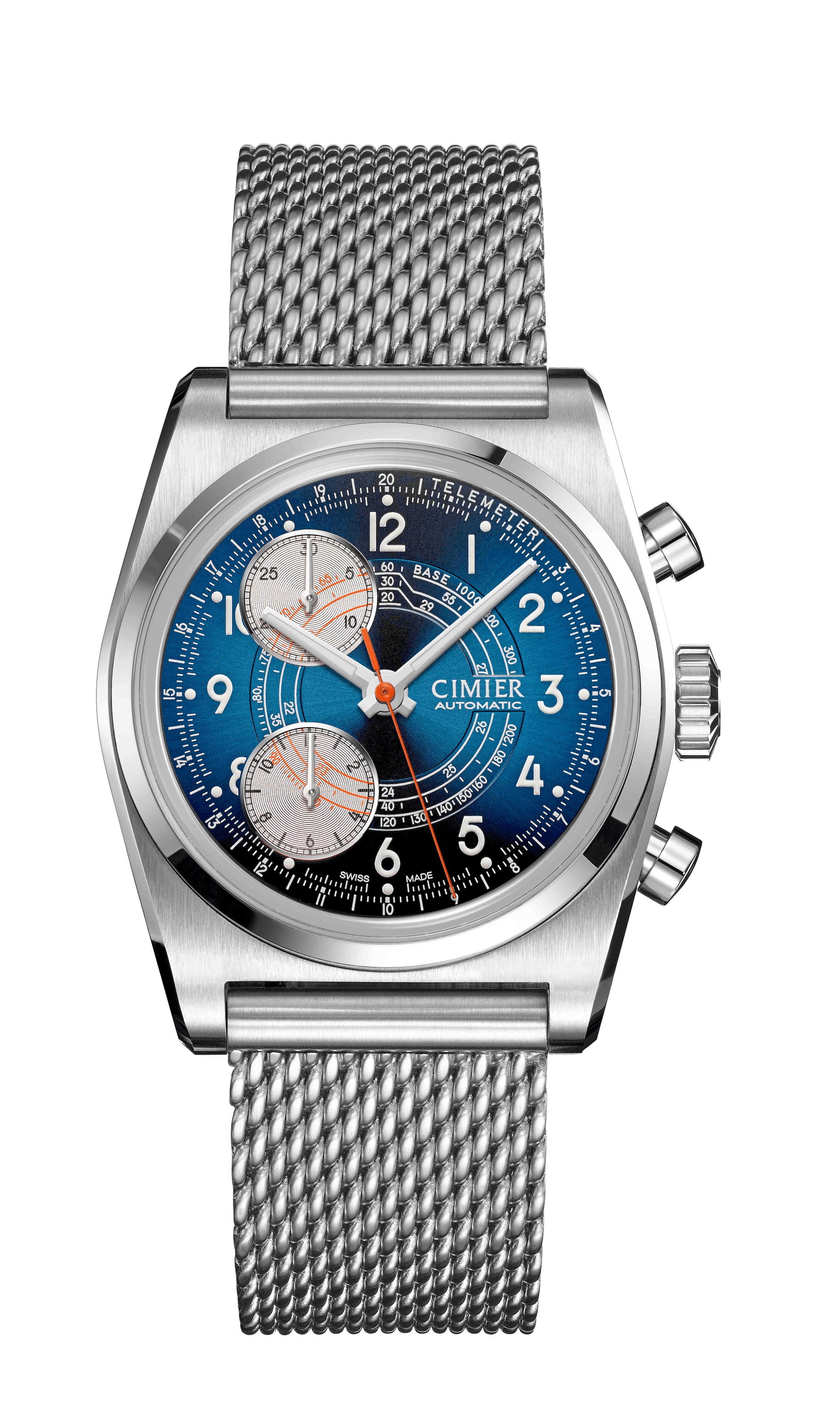 Cimier 711 Heritage Chronograph wristwatch with blue dial and mesh bracelet